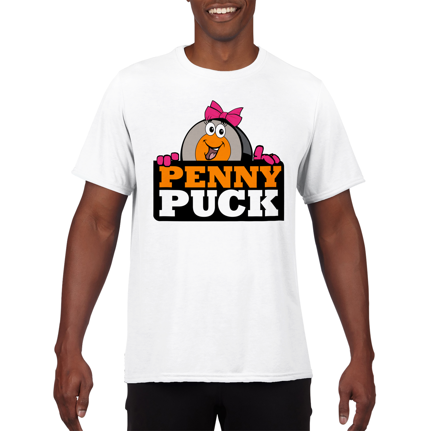 Penny Puck Peek Mens Performance Crewneck T-shirt