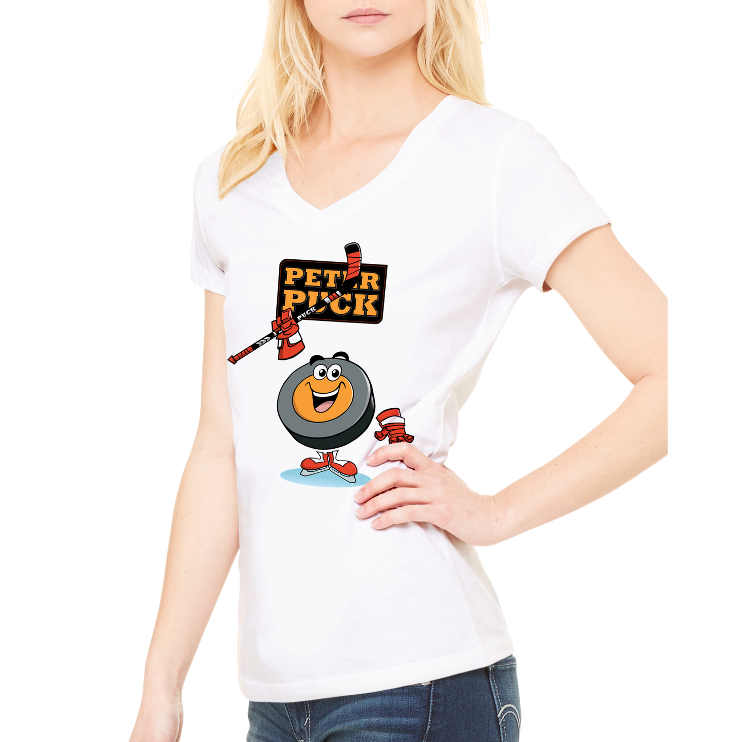Hey Peter Puck Premium Womens V-Neck T-shirt