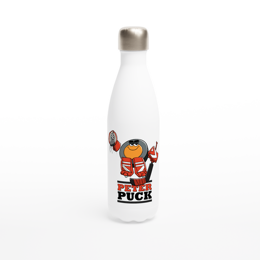 Peter Puck Plays Goalie White 17oz Stainless Steel Water Bottle