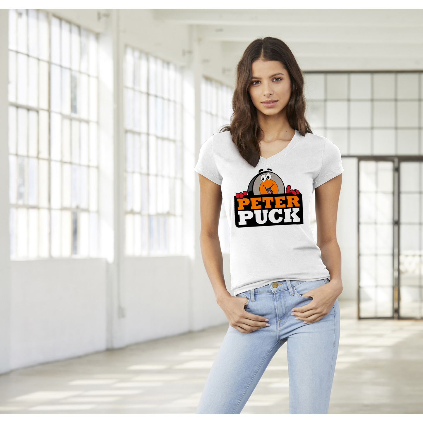 Peter Puck Peek Premium Womens V-Neck T-shirt