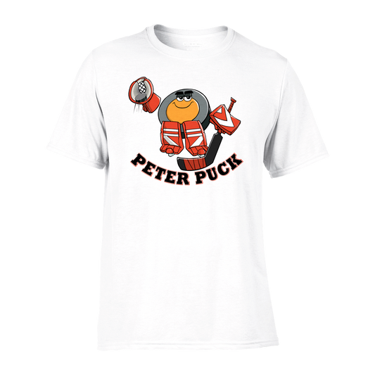 Peter Puck Goalie Save Mens Performance Crewneck T-shirt