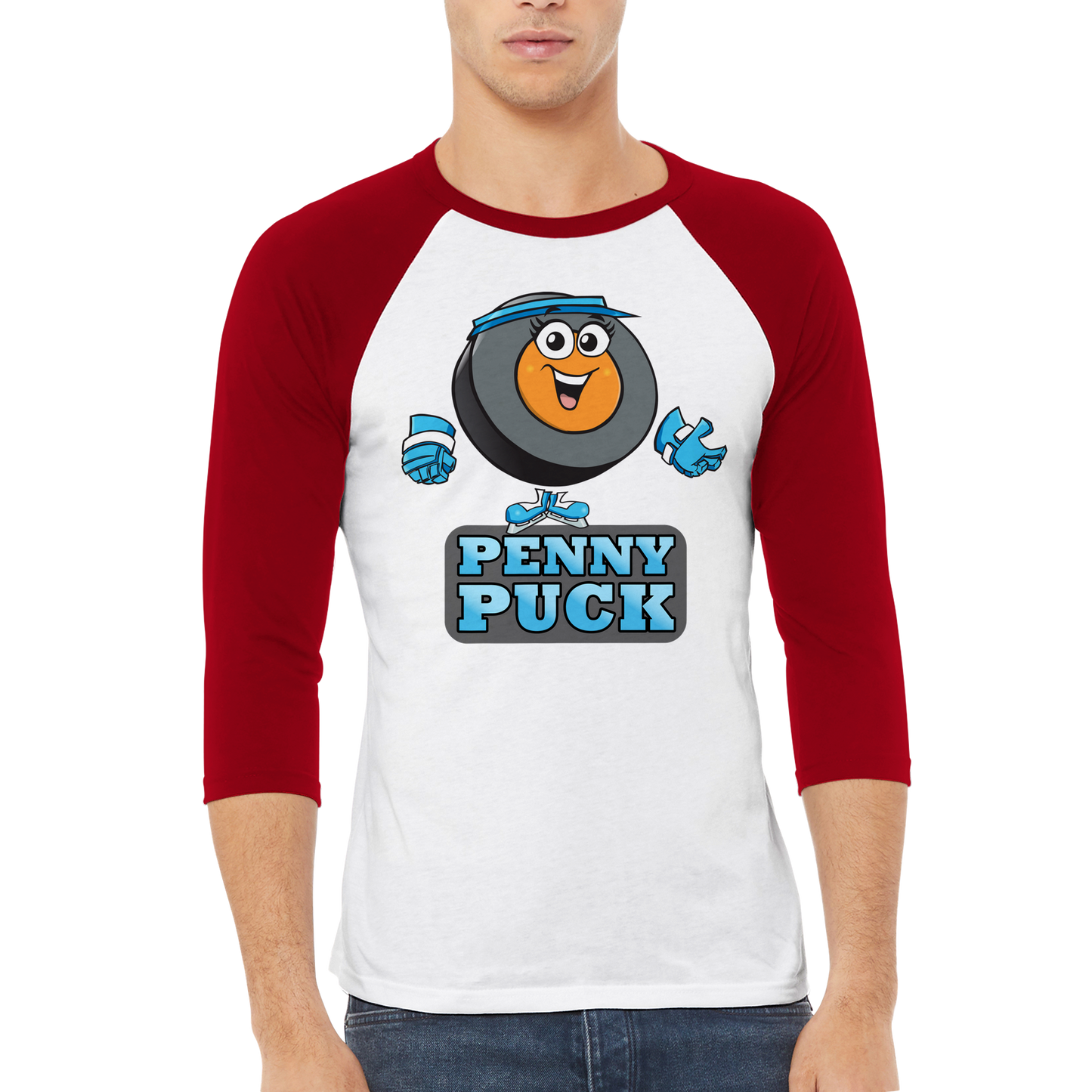 Hey Penny Puck Mens 3/4 sleeve Raglan T-shirt